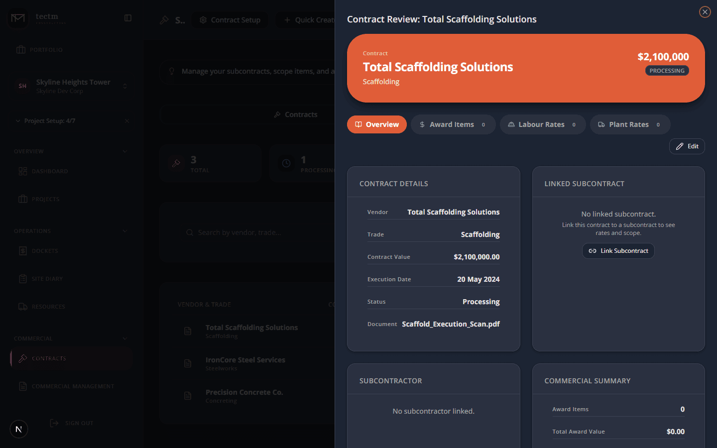 AI-powered document extraction showing confidence scores and context intelligence