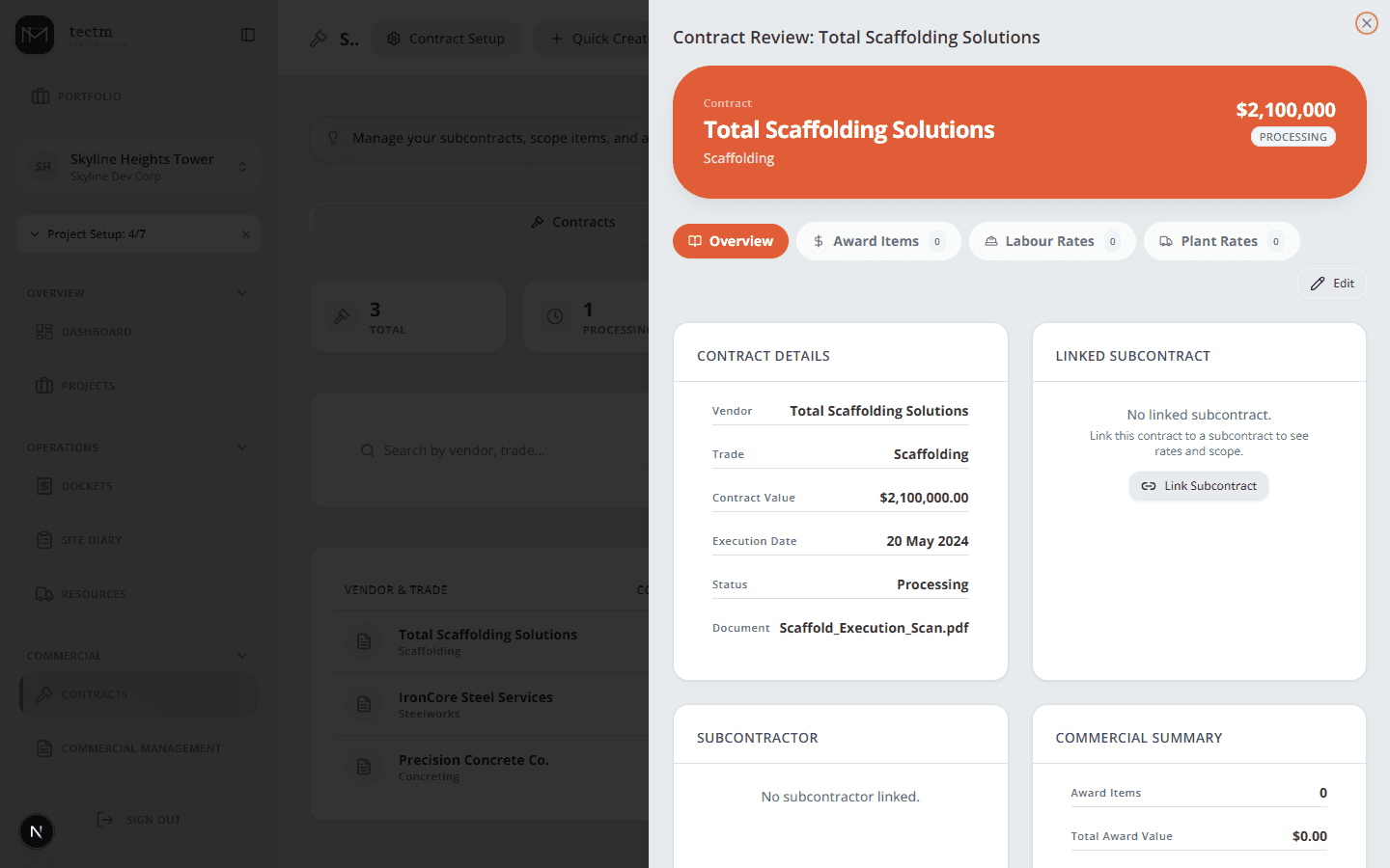 AI-powered document extraction showing confidence scores and context intelligence